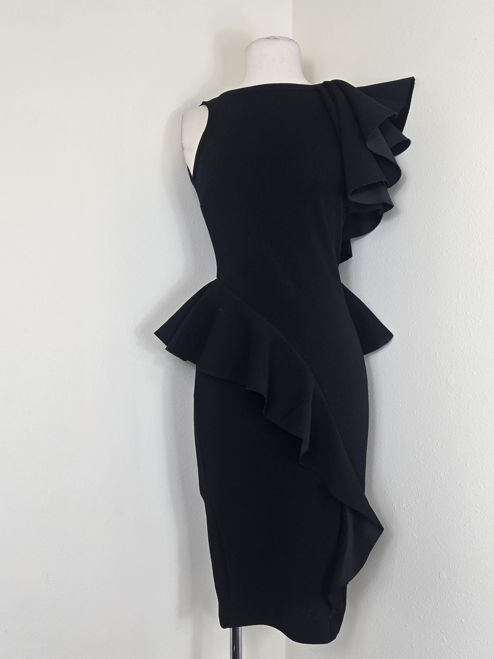 ASOS One-Shoulder Black Ruffle Sheath Dress